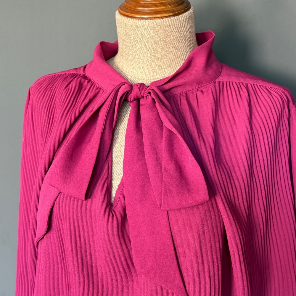 Nanette Lepore Tie Neck Pleated Blouse | Size XL | Magenta‎